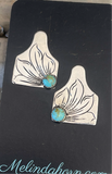 Silver Cow Tag Stud Earrings, Dangle Earrings, 18" Necklace