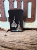 Silver Cow Tag Stud Earrings, Dangle Earrings, 18" Necklace
