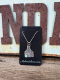 Silver Cow Tag Stud Earrings, Dangle Earrings, 18" Necklace