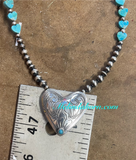 H1, Sterling silver heart bead necklace