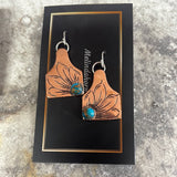 Copper Cow Tag Dangle Earrings, Post Earrings, and Necklace