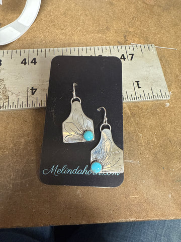 Silver Cow Tag Stud Earrings, Dangle Earrings, 18" Necklace