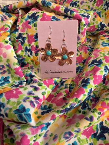 1” copper Mac Forget Me Not flower earrings
