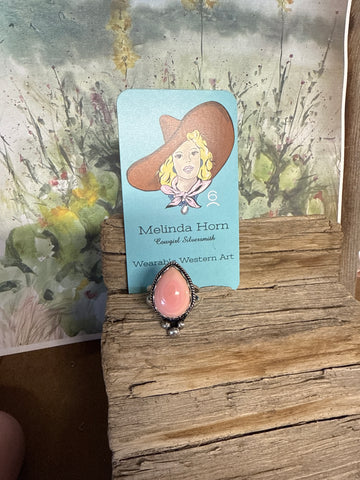 R67, pink conch teardrop ring