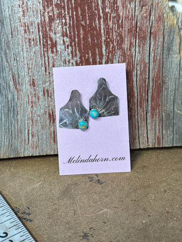 Silver Cow Tag Stud Earrings, Dangle Earrings, 18" Necklace
