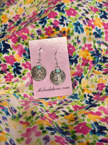 3/4” engraved and Kingman turquoise earrings