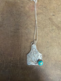Silver Cow Tag Stud Earrings, Dangle oEarrings, 18" Necklace