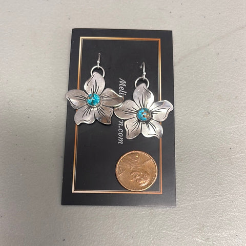 Silver Apple Blossom Dangle Earrings