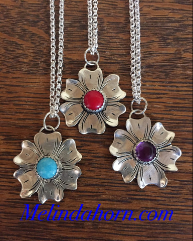 1 1/4” Silver Western Flower Necklace
