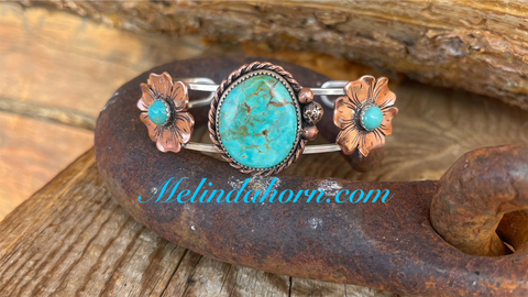 Copper flowers and turquoise bracelet