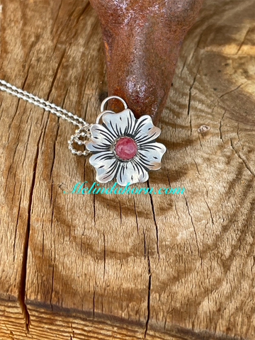 3/4” western flower necklace w/rhodochrosite