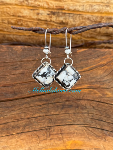 White Buffalo square earrings