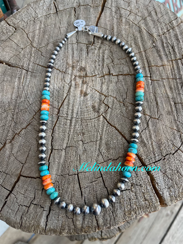 OG orange spiny and turquoise necklace TO-1