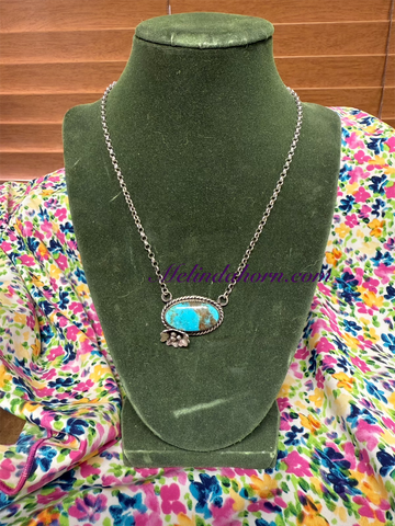 Kingman blue turquoise with flower necklace