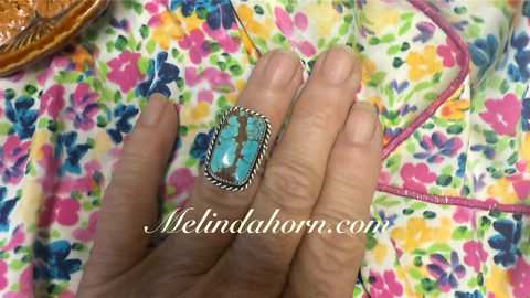 #8 turquoise rectangle ring