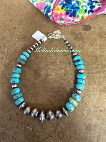 Kingman turquoise &sterling beaded bracelet