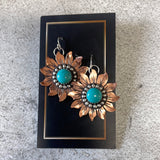 Copper Sunflower Dangle Earrings