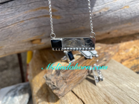Onyx Sterling silver bar necklace